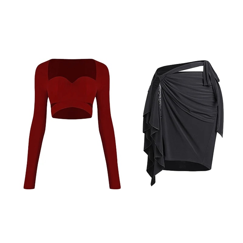 Kids Latin Dance Clothes Girls Long SLeeves Tops Hollow Out Fringe Skirt Cha Cha Rumba Samba Dance Practice Show Wear DNV19557 - Image 4