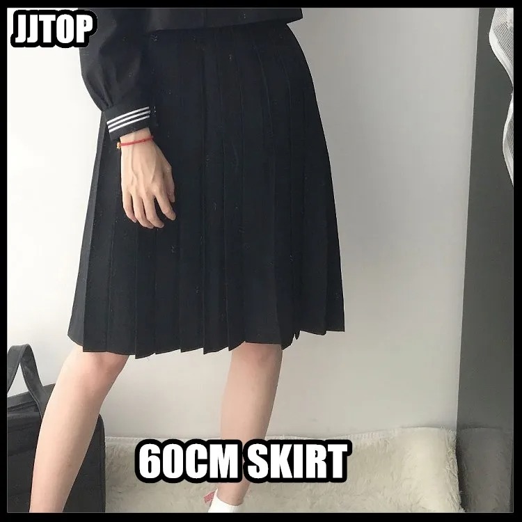 High Quality Black Japanese JK Sailor School Uniform Pleated Long Skirt Set - Image 5