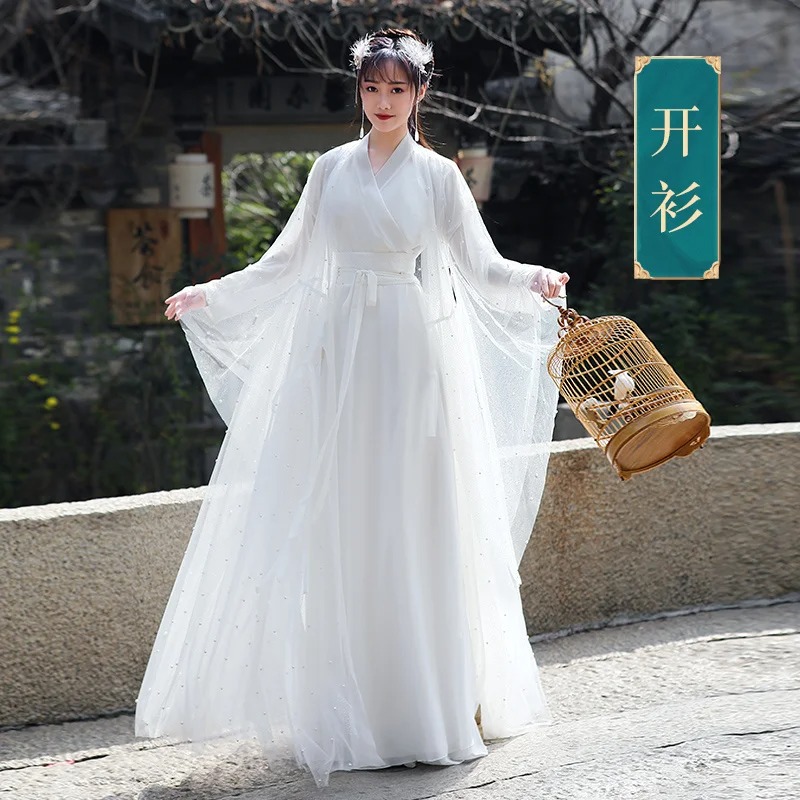 Red Sequin Hanfu Fairy Dress Two Layer Chinese Dance Gown - Image 3