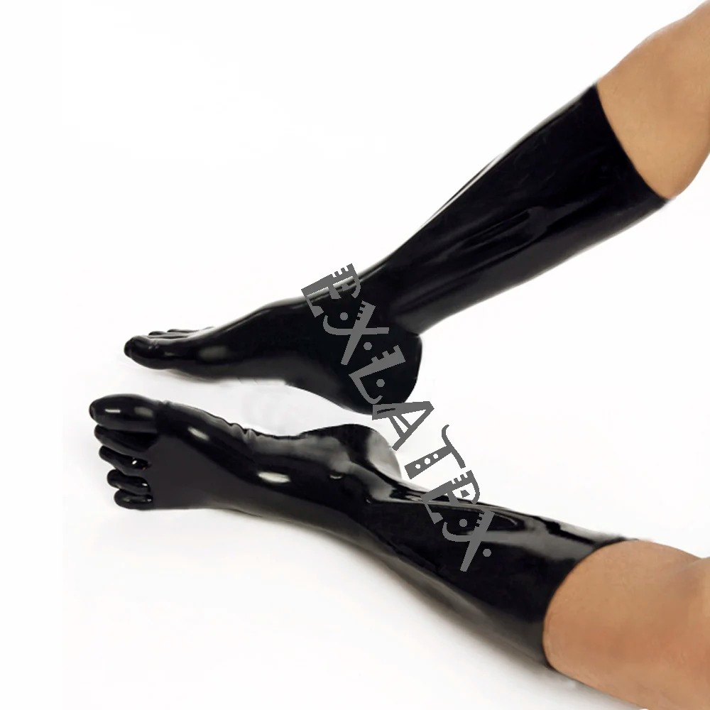 Latex Knee-High Stockings – Solid Color Stretch Rubber Look Calf Socks - Image 6