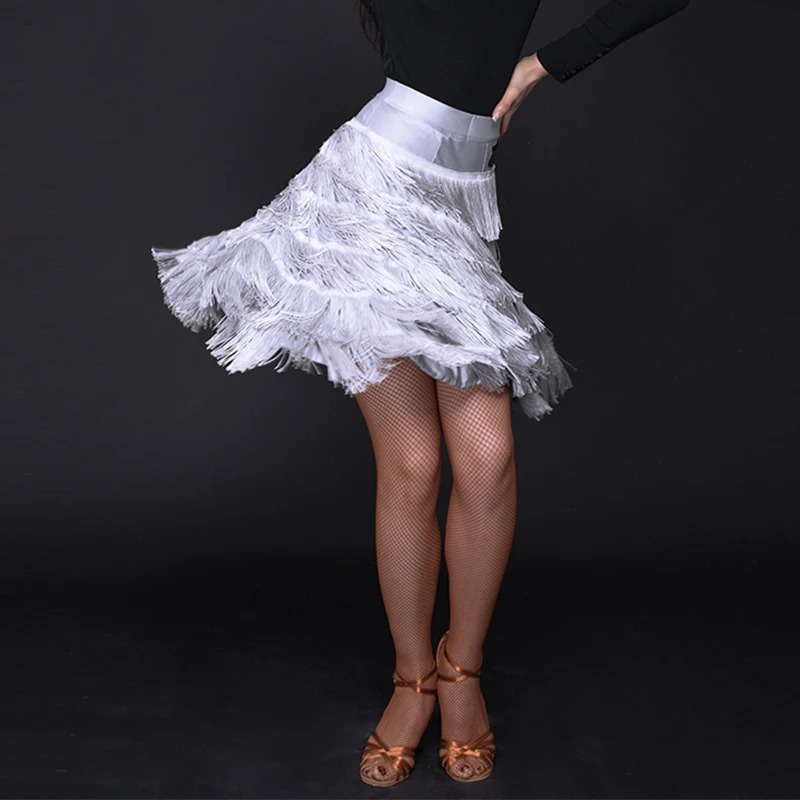 Latin Dance Tassel Skirt Six Layer Rumba Salsa Practice Skirt - Image 5