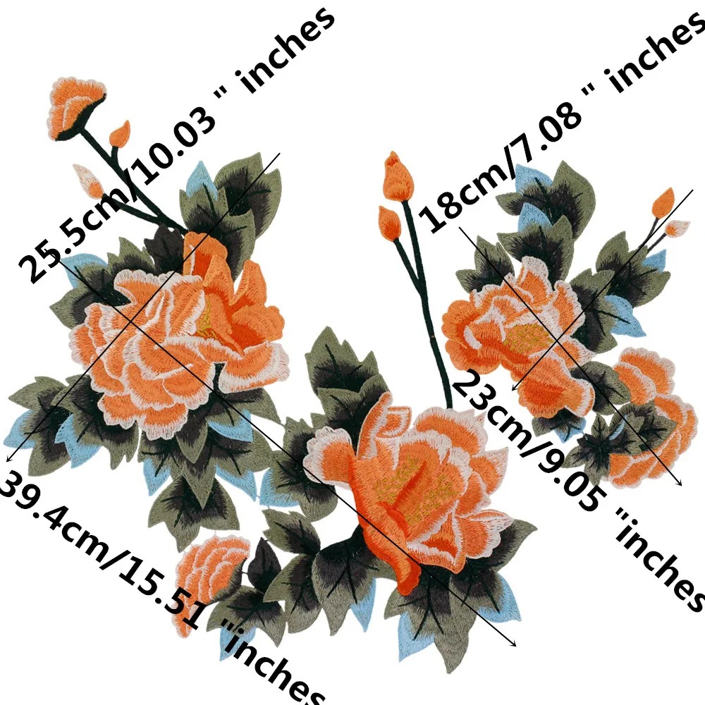 Peony Flower Embroidery Patch Orange Floral Applique Sewing DIY - Image 7