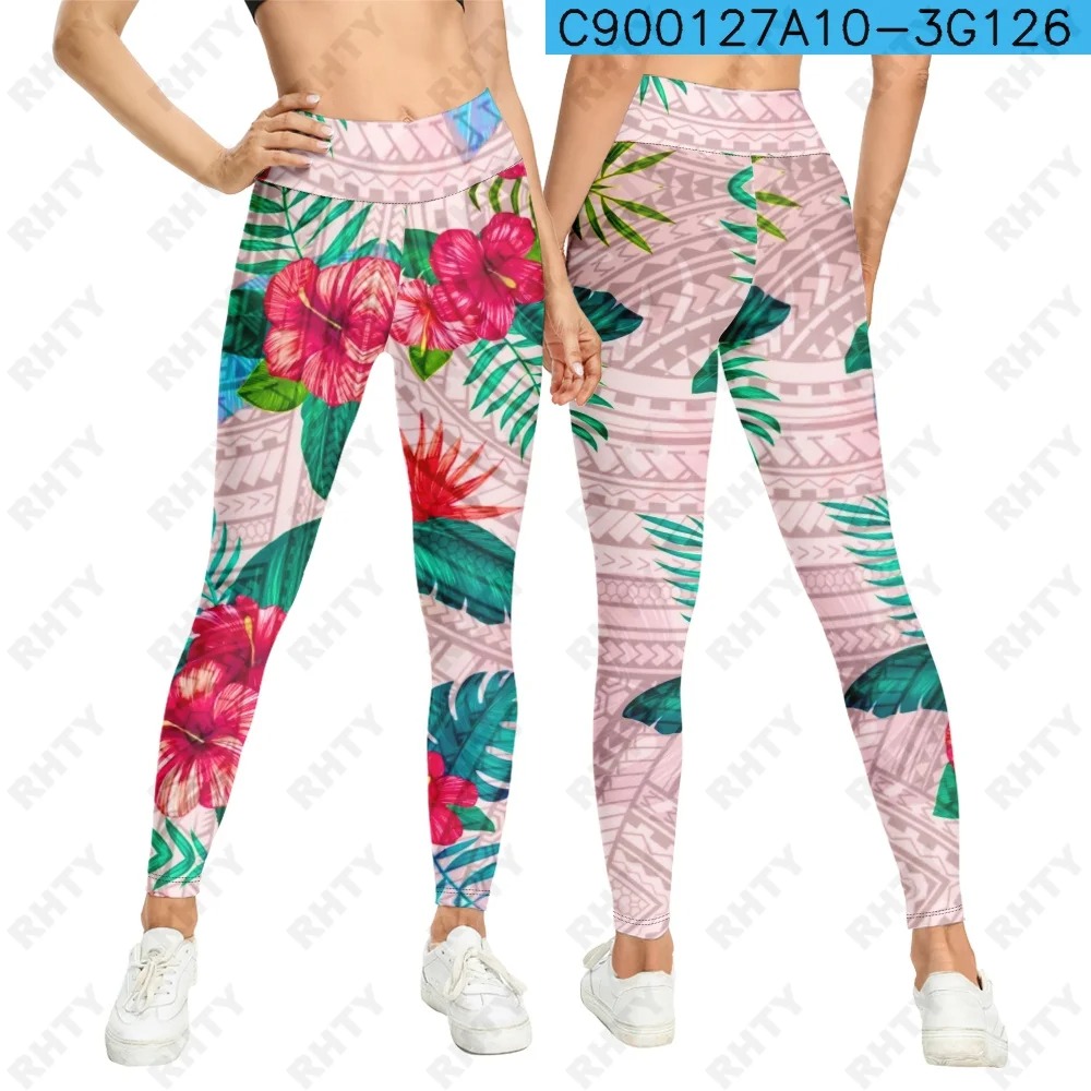 Women’s Flower Tahiti High-Waist Sport Leggings – 3D Yoga & Gym Pants - Image 4