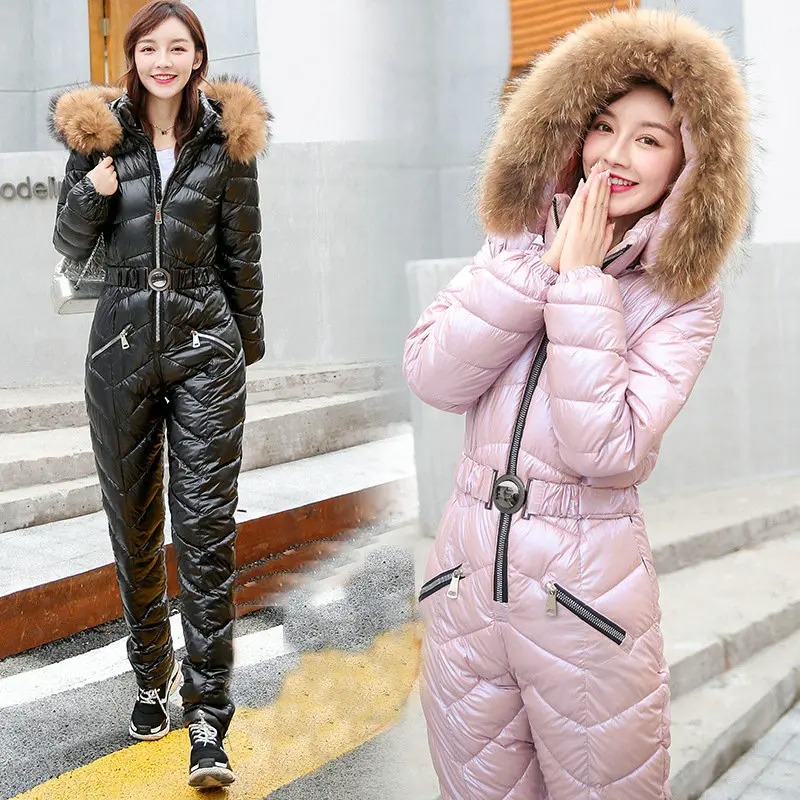 Thickened Cotton Padded Women One Piece Ski Suit Winter Outdoor Slim Fit Snowsuit - Image 4