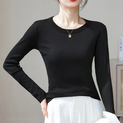 Korean Style Long Sleeve T-Shirt for Women – Autumn Slim Basic Top