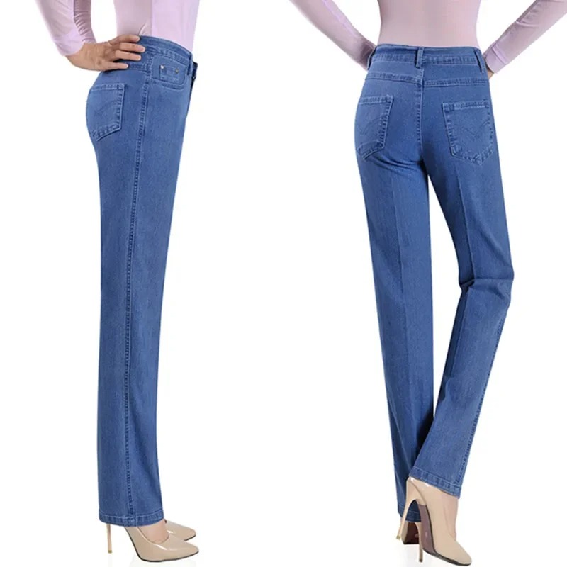 2025 Women High Waist Stretch Jeans Plus Size Straight Denim Pants Middle Aged Mother Casual Trousers - Image 3