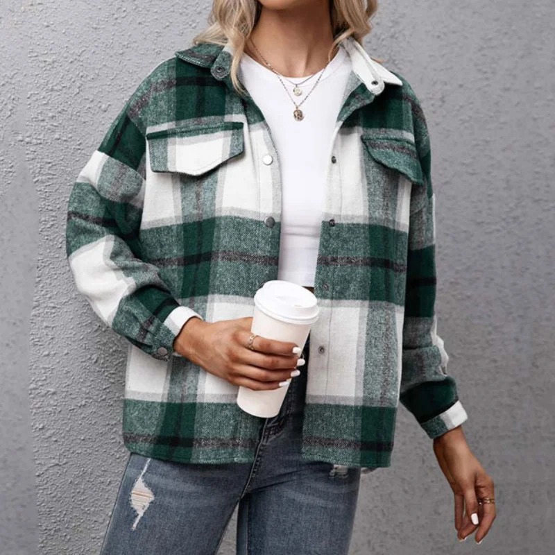 Women’s Oversized Plaid Jacket – Checkered Long Sleeve Shirt Coat Streetwear Outerwear - Image 6