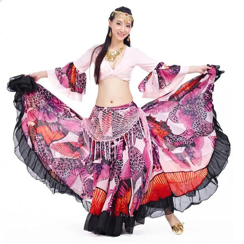 Gypsy Belly Dancing Outfit Big Flower Print Top Skirt Set Colorful Dress - Image 2
