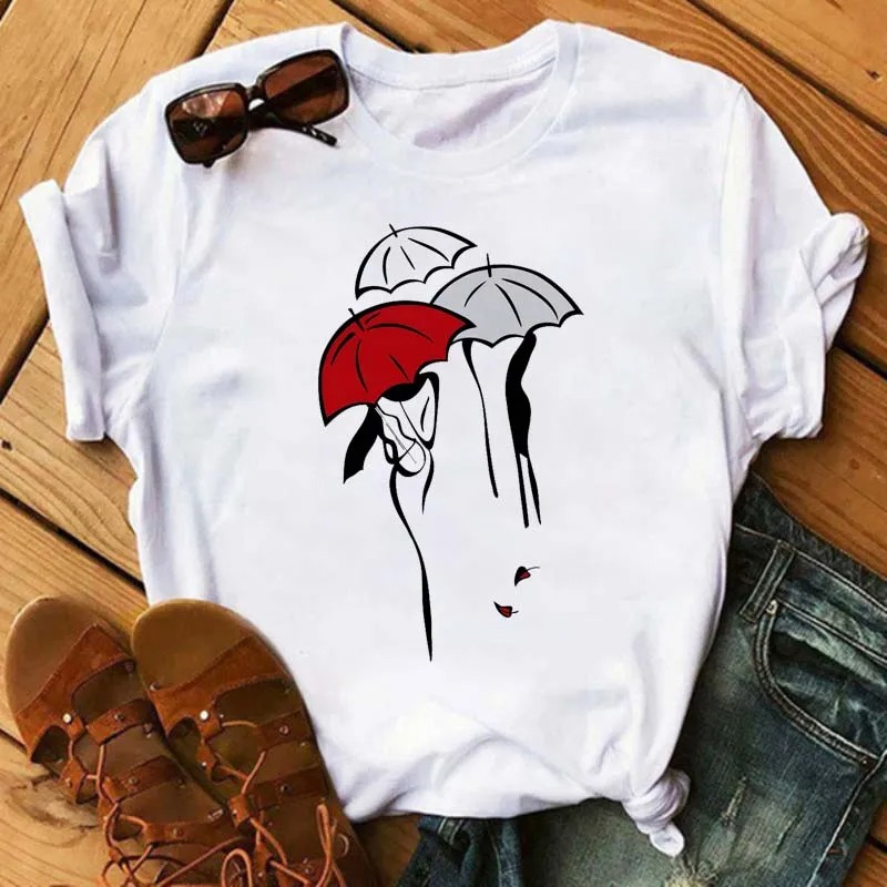 Harajuku Line Art Women T-Shirt Cartoon Graphic White Casual Funny Tee - Image 5