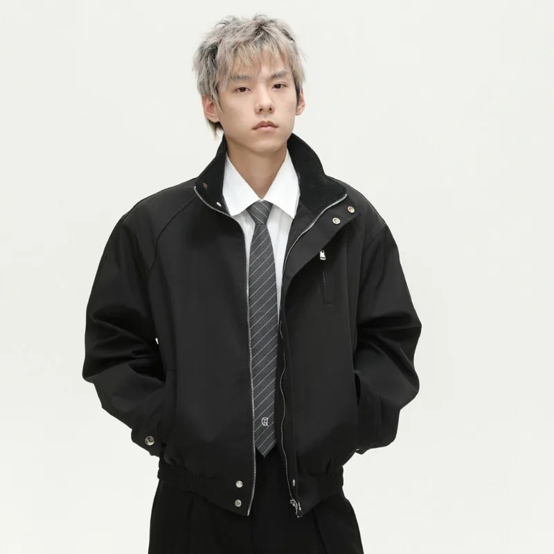 SYUHGFA 2025 Men’s Autumn Jacket – Stand Collar Zip-Up Solid Color Korean Style Coat - Image 5