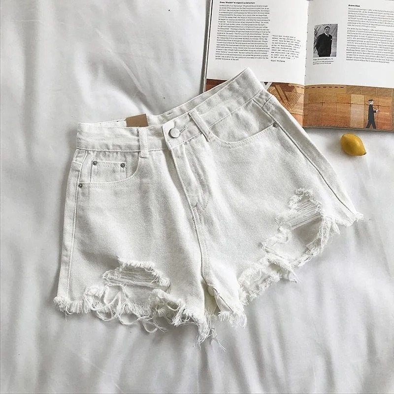 Women’s Korean Denim Shorts – High Waist Ripped Jeans with Pockets and Tassel Trim, Summer Y2K Casual Streetwear - Image 5