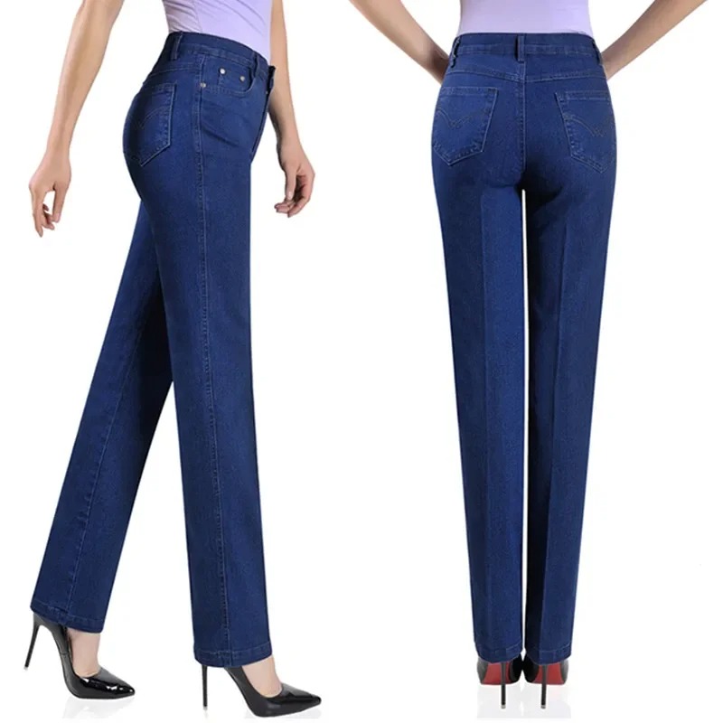 2025 Women High Waist Stretch Jeans Plus Size Straight Denim Pants Middle Aged Mother Casual Trousers - Image 4