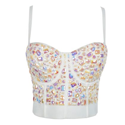 SXTHAENOO Rhinestone Pearl Corset Bra – Bridal Glam Cropped Camisole for Wedding & Party