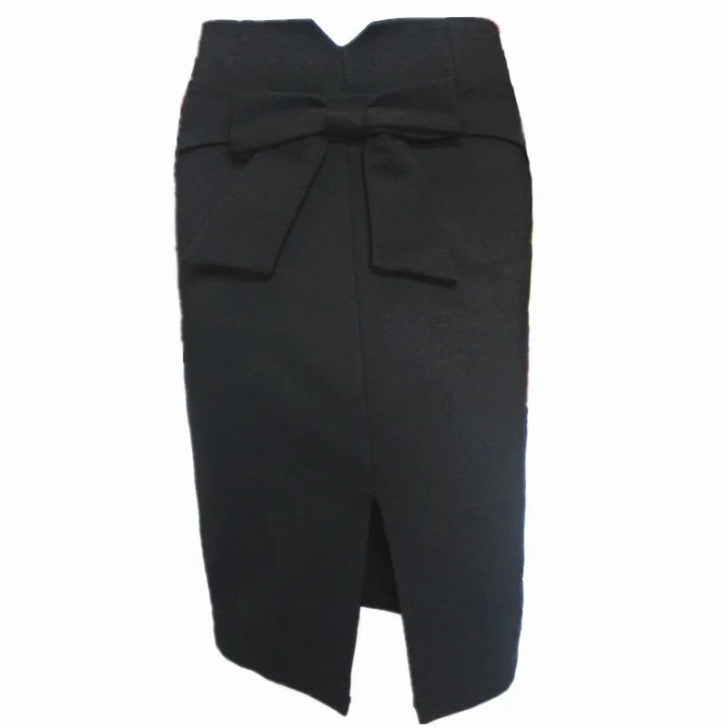 Korean Bow Pencil Skirt Women High Waist Slit Office Bodycon Skirt - Image 4