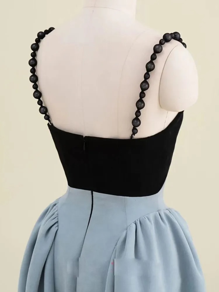 2023 Summer Women’s A-Line Dress | Beaded Strap Slim Contrast Color Mid-Calf Elegant OL Dress - Image 5
