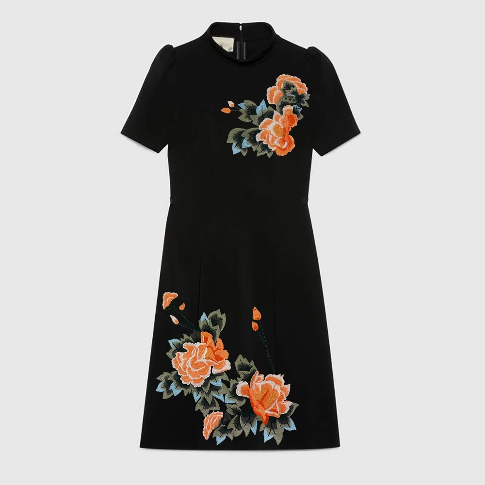 Peony Flower Embroidery Patch Orange Floral Applique Sewing DIY - Image 2