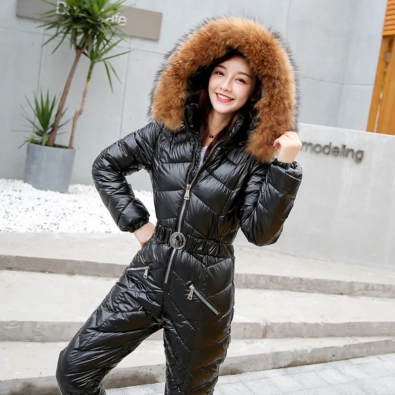 Thickened Cotton Padded Women One Piece Ski Suit Winter Outdoor Slim Fit Snowsuit - Image 3