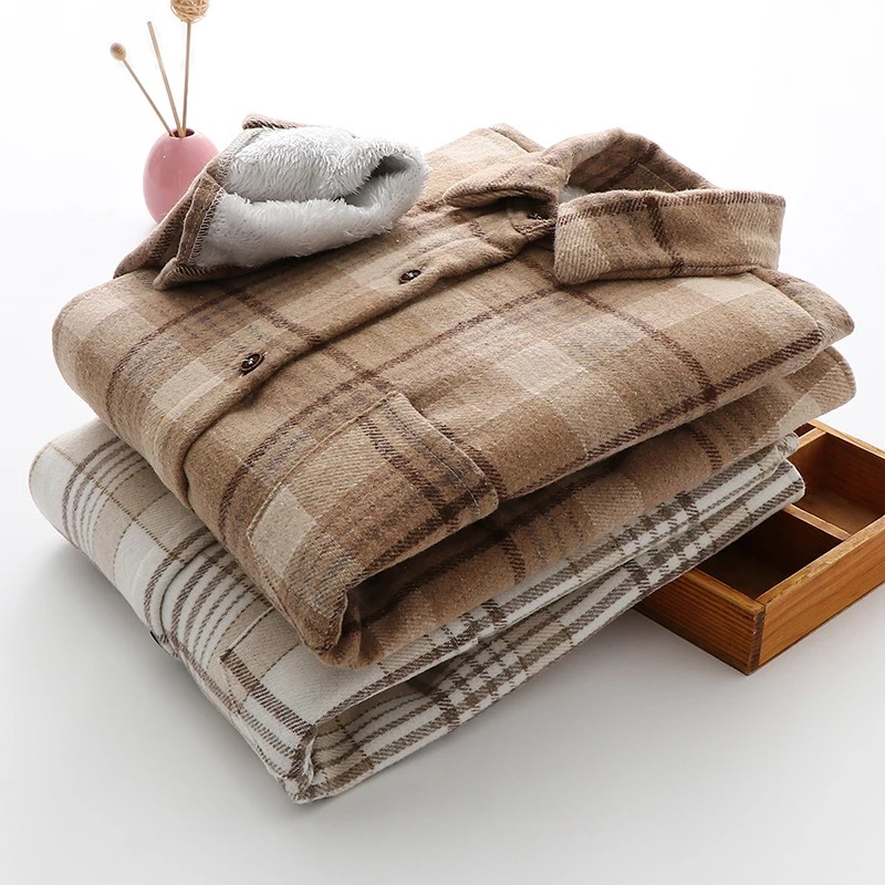 Woman Blous Shirt Women Velvet Plaid Blouses Thicken Jacket Winter Women Vintage Jacket Loose Button Up Top Autumn Warm Shirt - Image 5