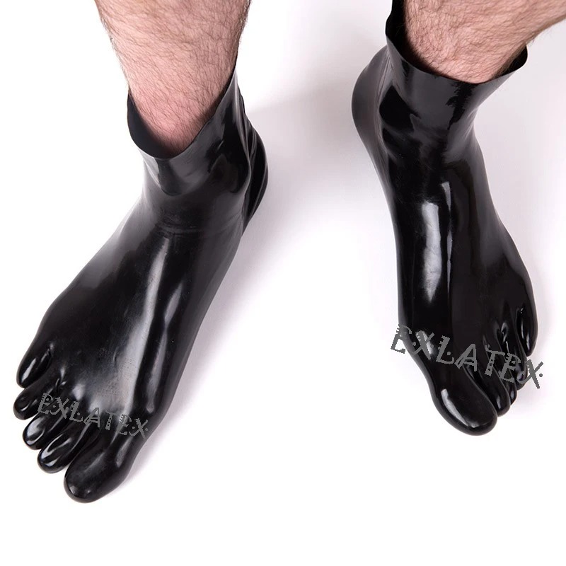 Latex Knee-High Stockings – Solid Color Stretch Rubber Look Calf Socks - Image 4