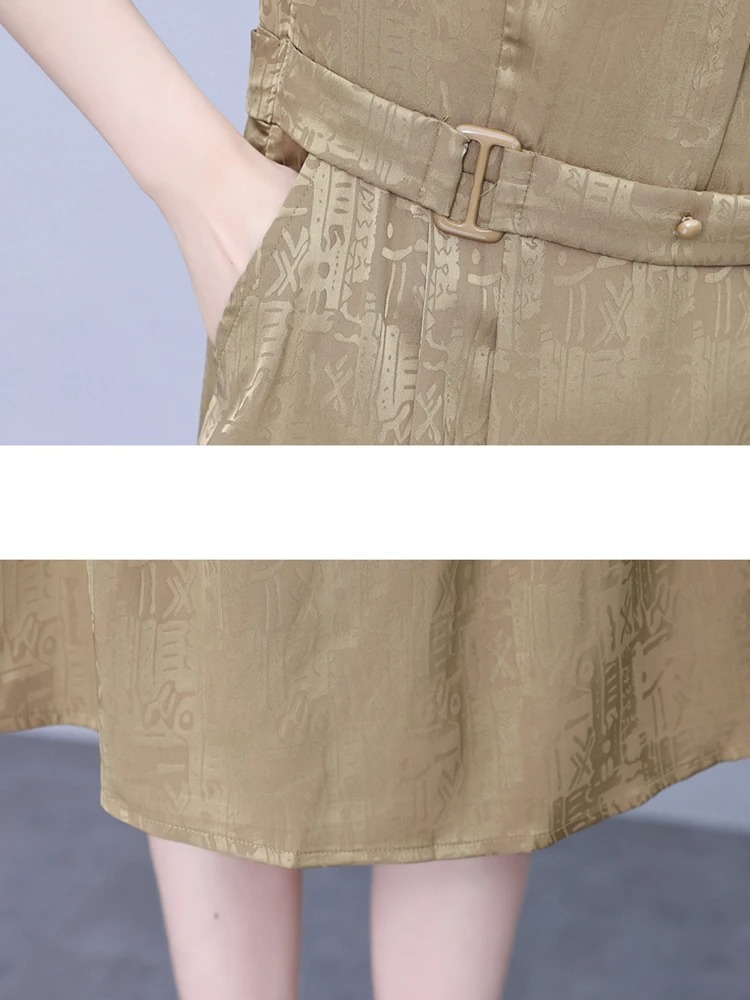 Women’s 2024 Red Silk Midi Dress | Short Sleeve Polo Collar Elegant Bodycon Party Dress - Image 3