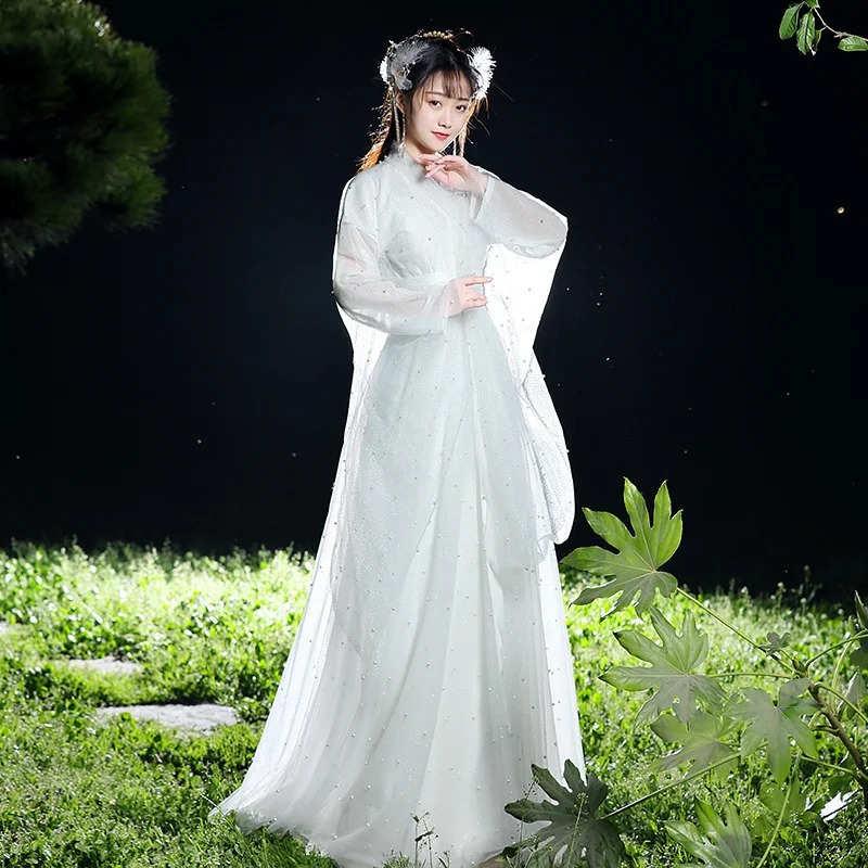 Red Sequin Hanfu Fairy Dress Two Layer Chinese Dance Gown - Image 4