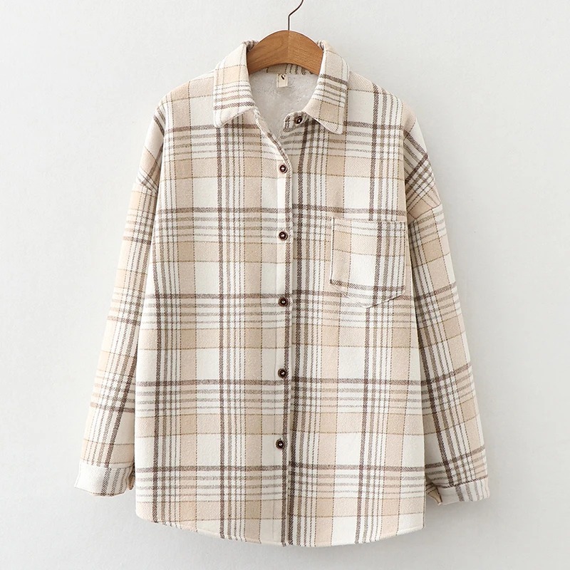 Woman Blous Shirt Women Velvet Plaid Blouses Thicken Jacket Winter Women Vintage Jacket Loose Button Up Top Autumn Warm Shirt - Image 3