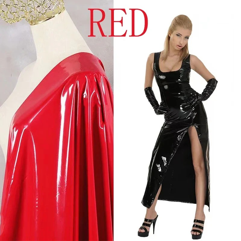 Sleeveless Square Neck Faux Latex Shiny Patent Leather Maxi Tank Dress Side Split Zip Stretch Clubwear - Image 2