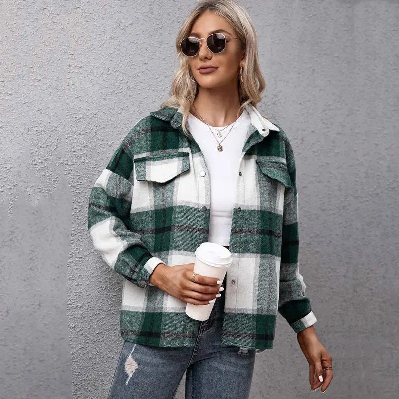 Women’s Oversized Plaid Jacket – Checkered Long Sleeve Shirt Coat Streetwear Outerwear - Image 3